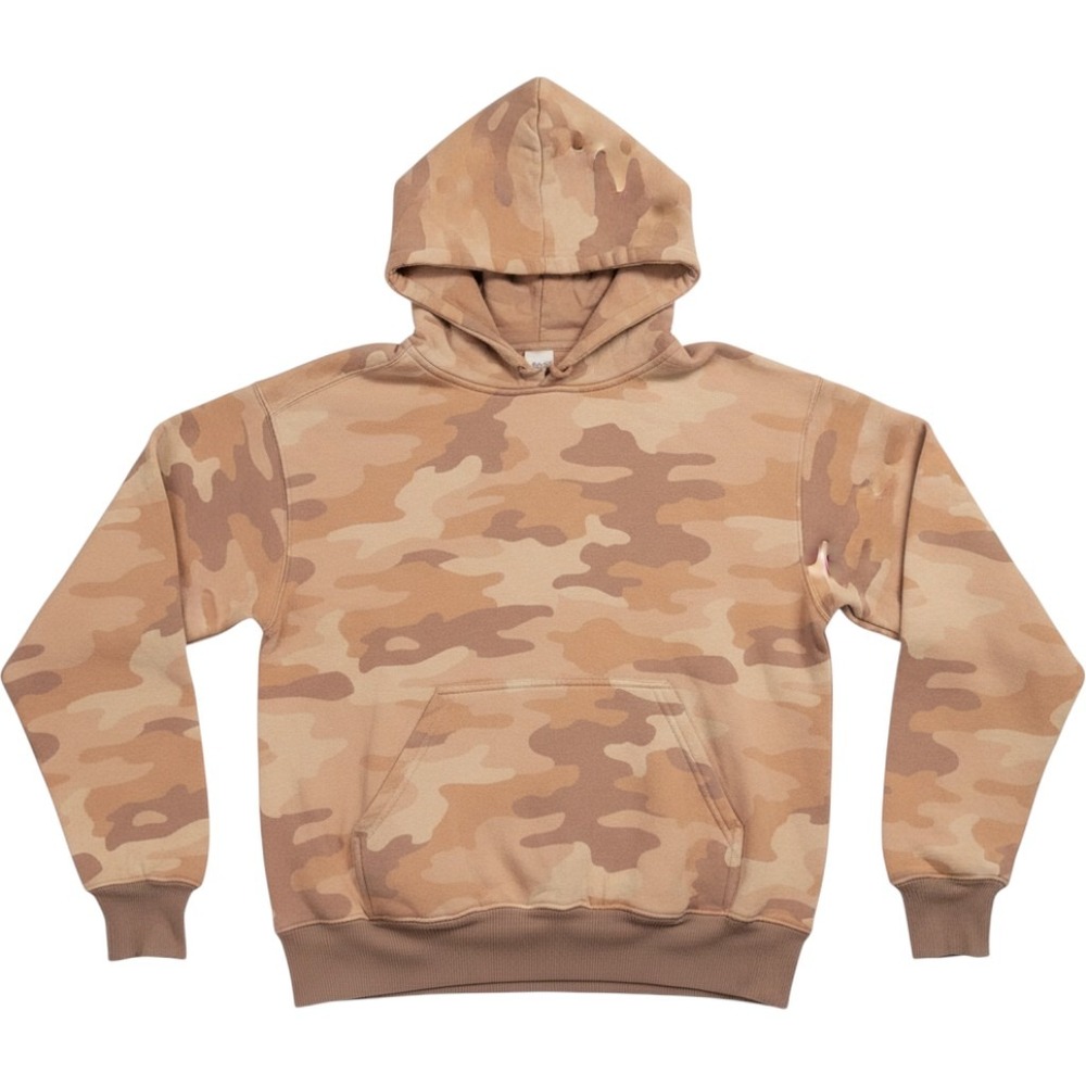 Fabletics Mens XS Camo Hoodie Tan Brown Fleece Pullover Gym Runing Sweater